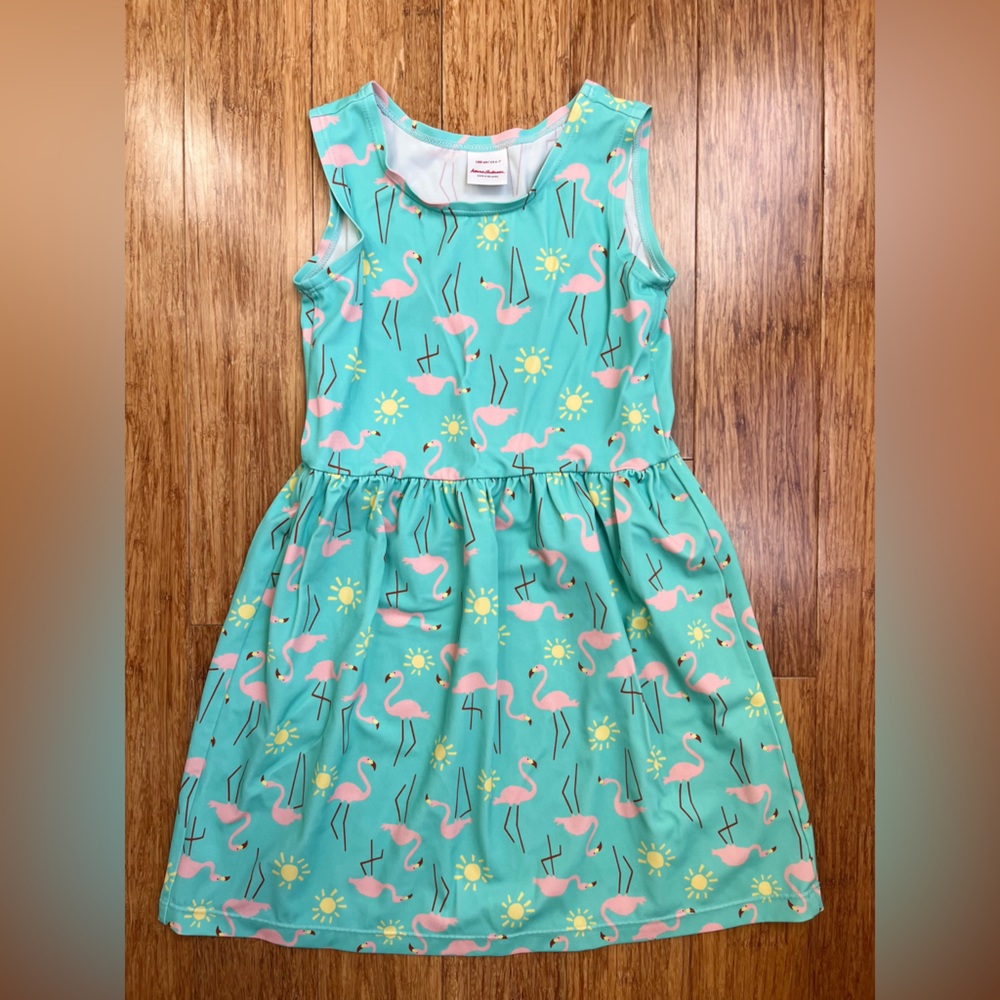 Hanna Andersson Girls Skater Dress Flamingo Print Size 6-7. 1423